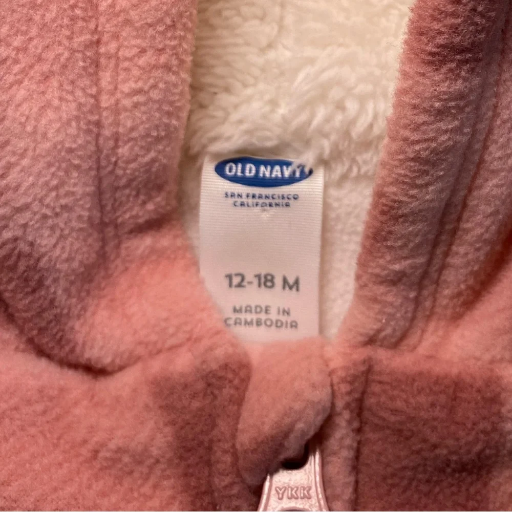 One-Piece Onesie | Kids 12-18M | Fleece Pink Plaid Bear - Picture 5 of 7